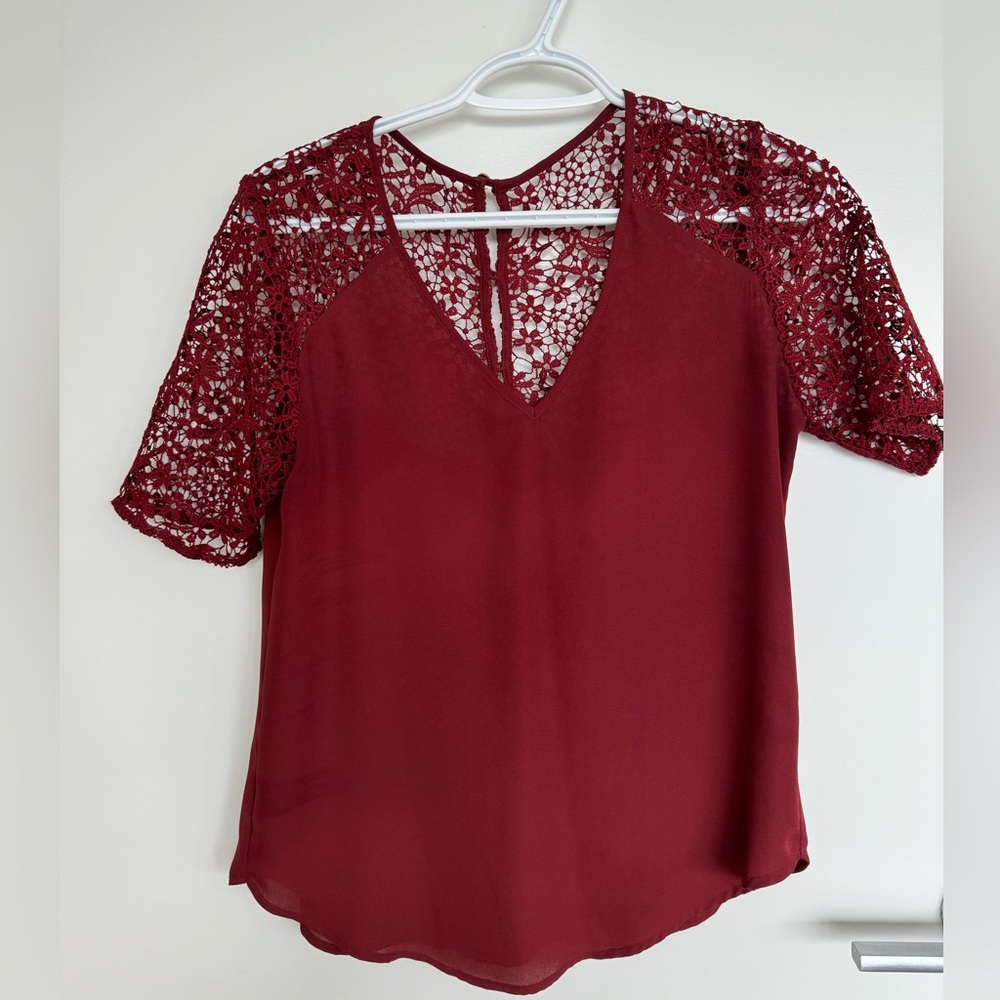 Dynamite Burgundy Lace Sleeve Blouse